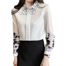 JYHBHMZG Women's Profession Print Shirt Blouse Vintage Long Sleeve Casual Top Elegant Simple Slim Chiffon Shirt