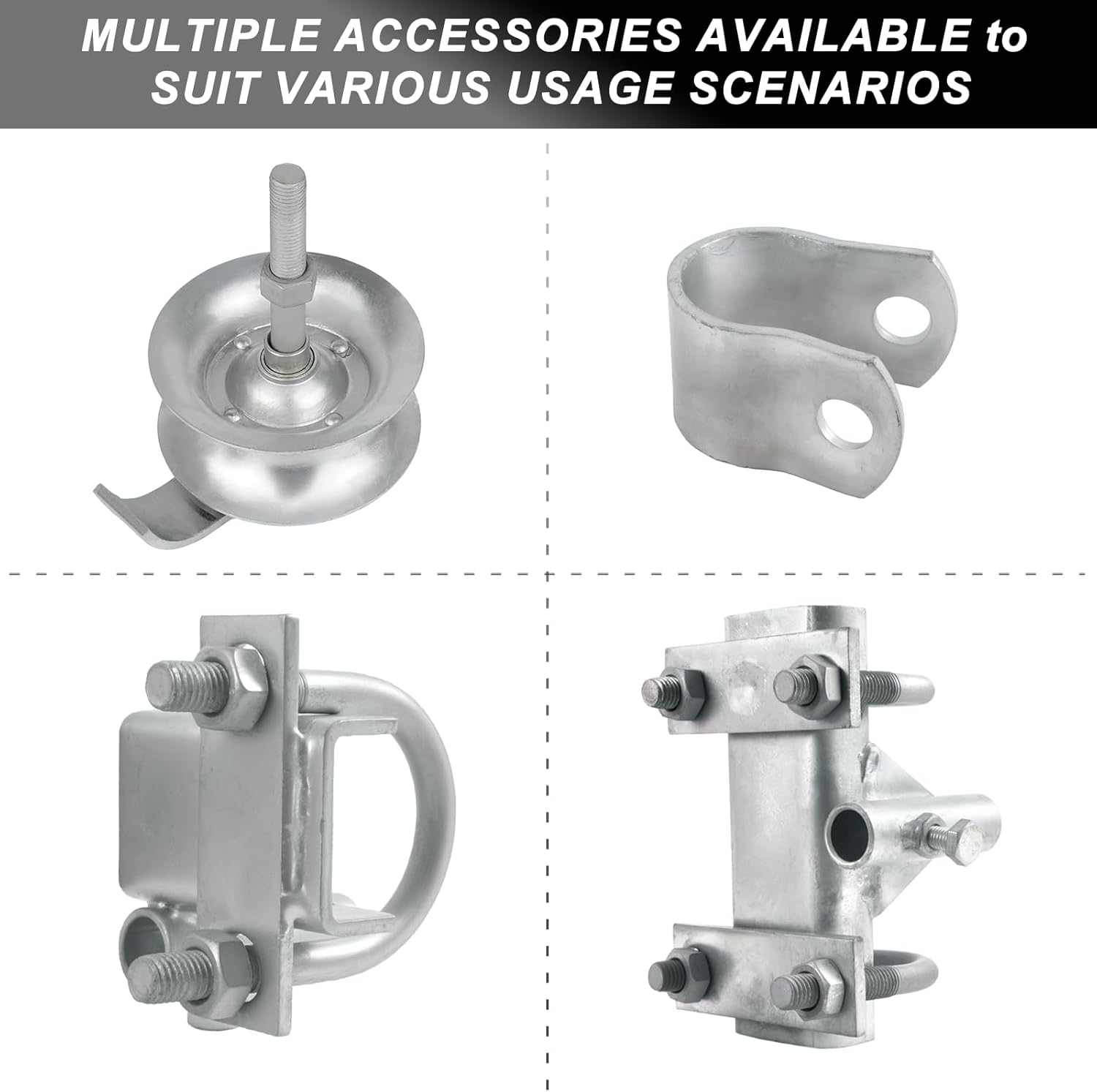 2 Pack Sliding Gate Rollers with 2“ U-Brackets, 5" Steel Pipe Track Roller Galvanized for 1 5/8" Pipe Track Gate Hardware Kit (Roller + U-Bolt)