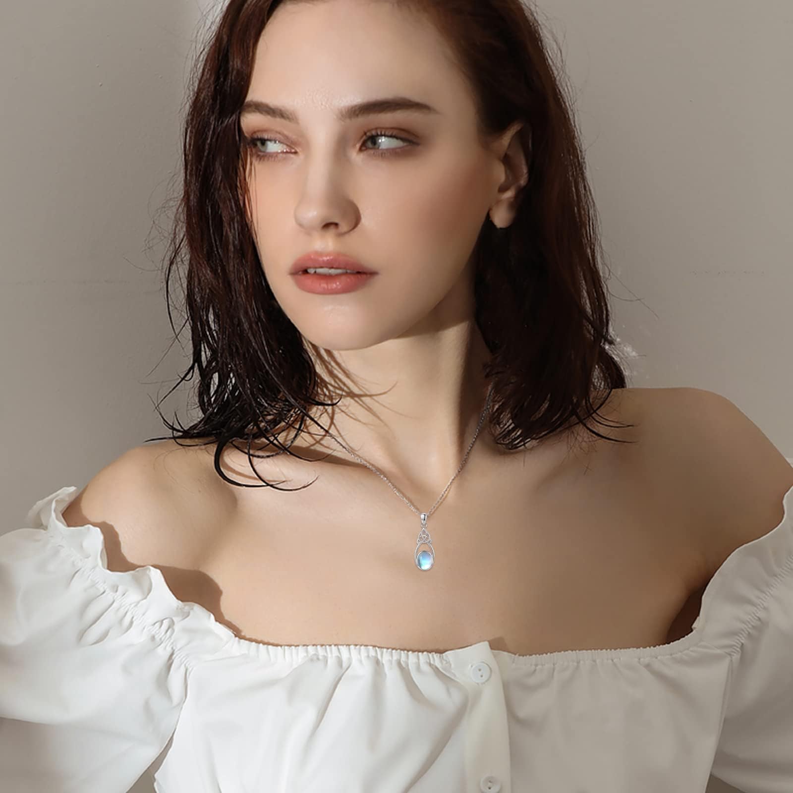 OHAYOO Mondstein Kette 925 Sterling Silber Opal Anhänger Halskette Keltischer Knoten Kette Mondstein/Opal Schmuck Geschenke für Damen Mädchen