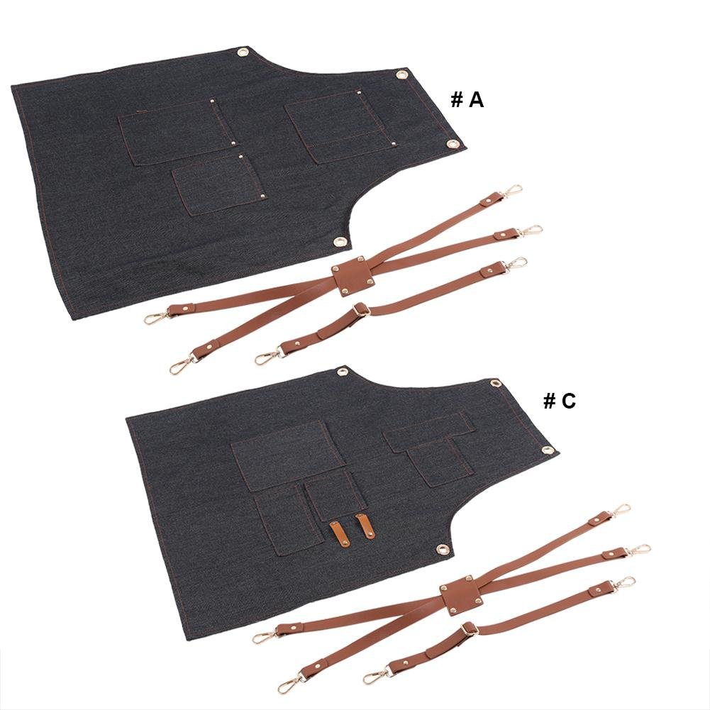 Tablier De Travail Jean Tablier De Chef Réglable Avec Sangles Croisées En Cuir Multi-poche Pour Femmes Hommes Artisans Peintre Artisanat Travailler(#C)