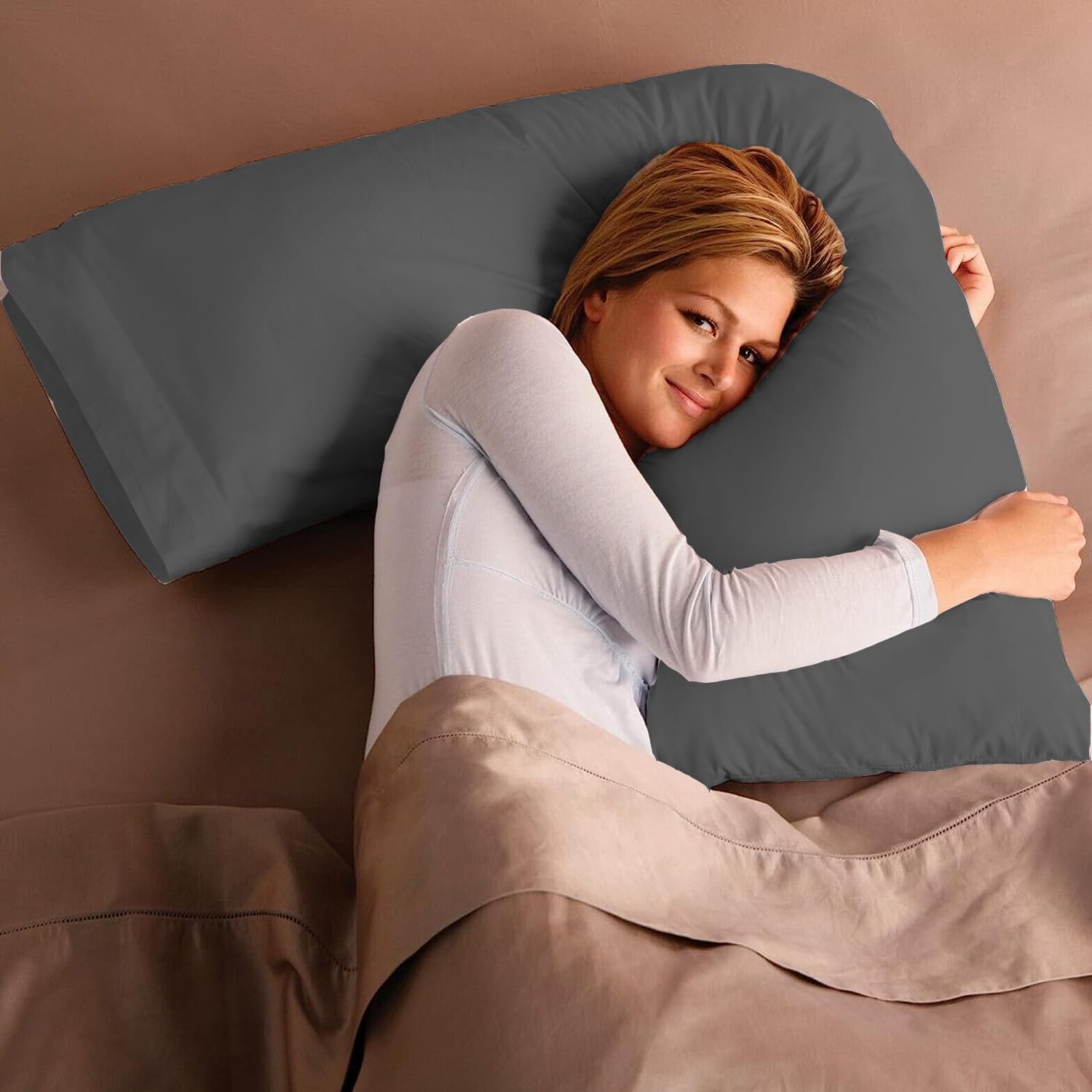 Adam Home V Pillow with Pillowcase Extra Filled Hollow Fiber for Neck Support, Orthopedic, Maternity Pregnancy & Nursing Super Soft & Comfortable V shaped Pillow with Pillowcase — image 1