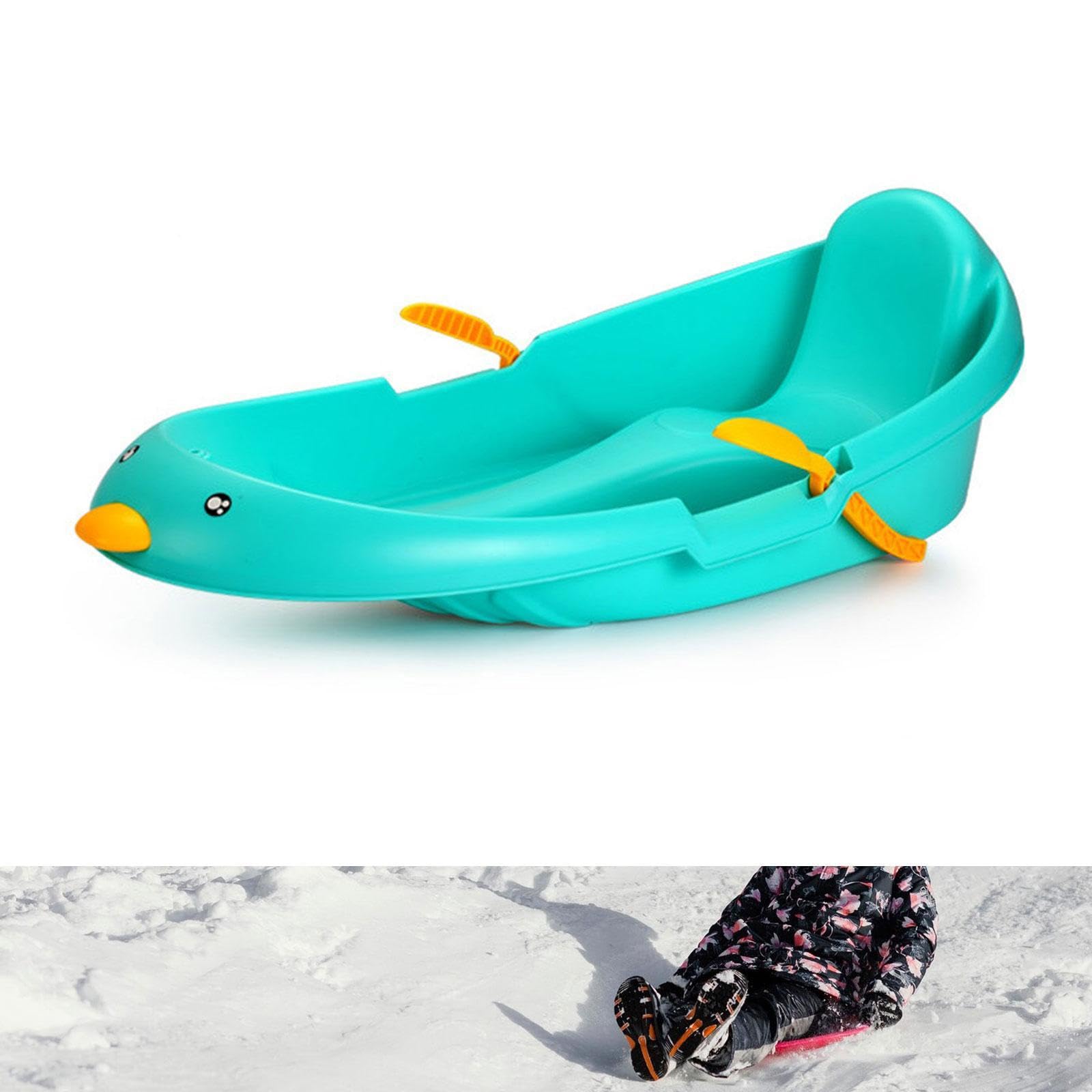 Menolana Snow Sled with Brake for Downhill Outdoor Activities Simple Winter Sports, Grass Sled Snow Sledge for Kids Boys Children, Green