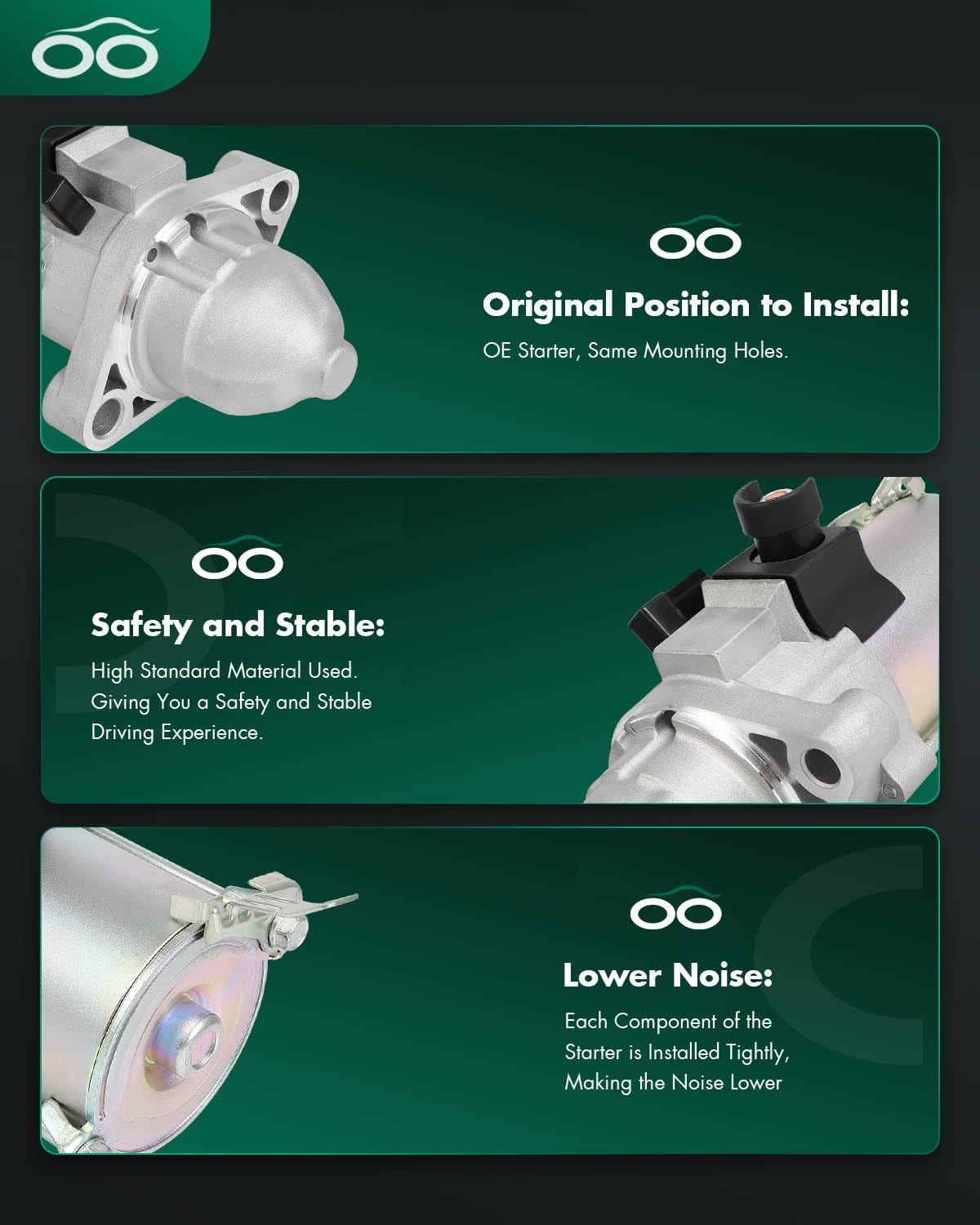 SCITOO Starter Motor 17953 19192 for Acura RDX 2007 2008 2009 2010 2011 2012 2.3L 1.6KW 12V CW Volts: 12V ; Power Rating: 1.6kW ; Rotation: CW ; Number of Teeth: 11-Teeth Pinion ; Types: PMGR ;