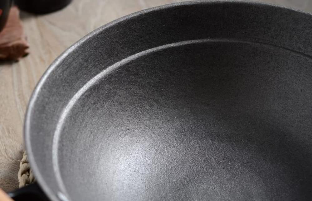 Patelnia do gotowania Wok, naczynia żeliwne z drewnianą pokrywką 16 cali, żelazny Wok do gotowania z 2 drewnianymi uchwytami, odlewana patelnia Wok