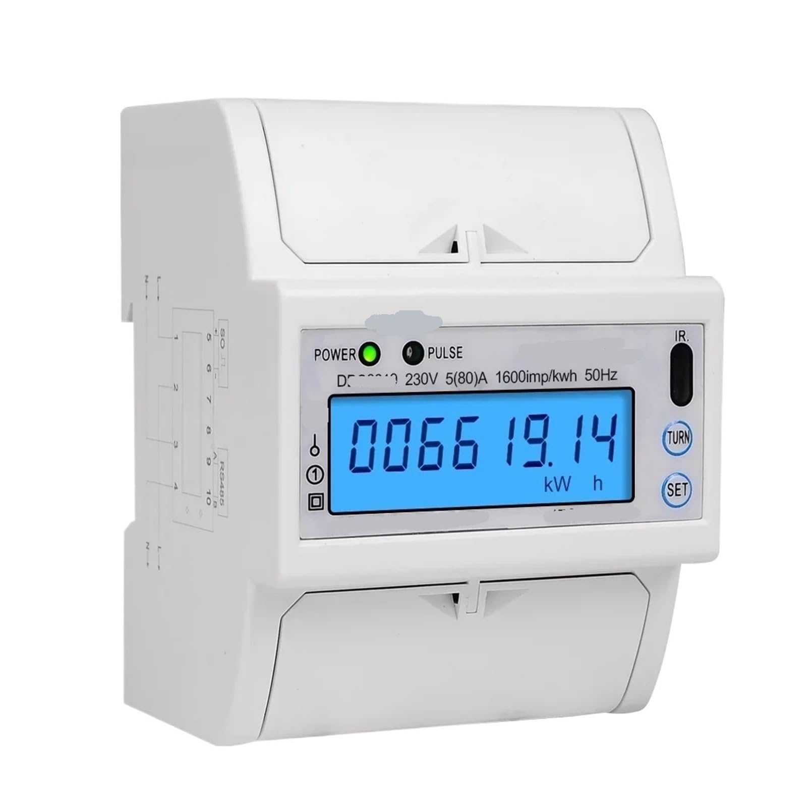 ZIDRMTKVK Single Phase Electricity Meter 230V AC RS485 Electric Consumption Voltage Current Wattmeter Monitor Backlit DIN Rail