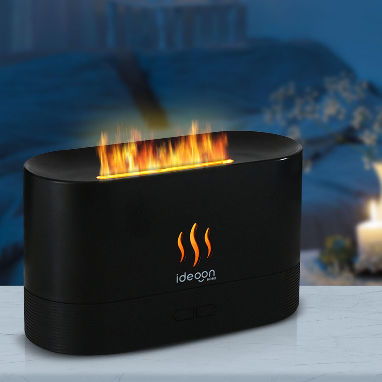 ideoon 2er-Set Stilvoller Aroma Diffuser mit Flammeneffekt – Ultraleiser Ultraschall Duftbefeuchter, USB, Auto-Stop, 10h Laufzeit für Schlafzimmer & Büro