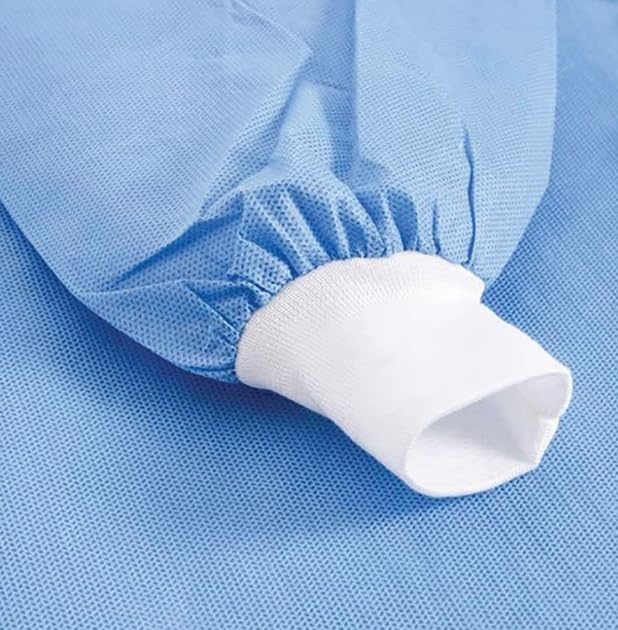 Image of Disposable Isolation Gowns for Medical, Dental and Lab, Poly-Reinforced SMS Fabric, Level 3 Sterile, Latex-Free, Long Cuffed Sleeve, One Size, Blue - Pack of 10