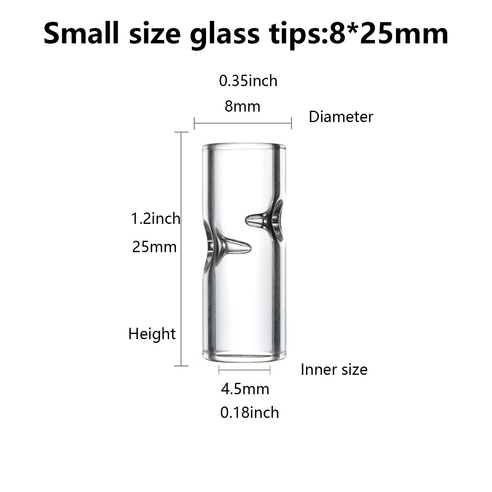 Puntas de filtro de vidrio de tamaño pequeño de alta calidad, boquilla de filtro reutilizable para rollos pequeños, ideal para enrollar a mano, paquete de 15 (8 x 25 mm, boca redonda)