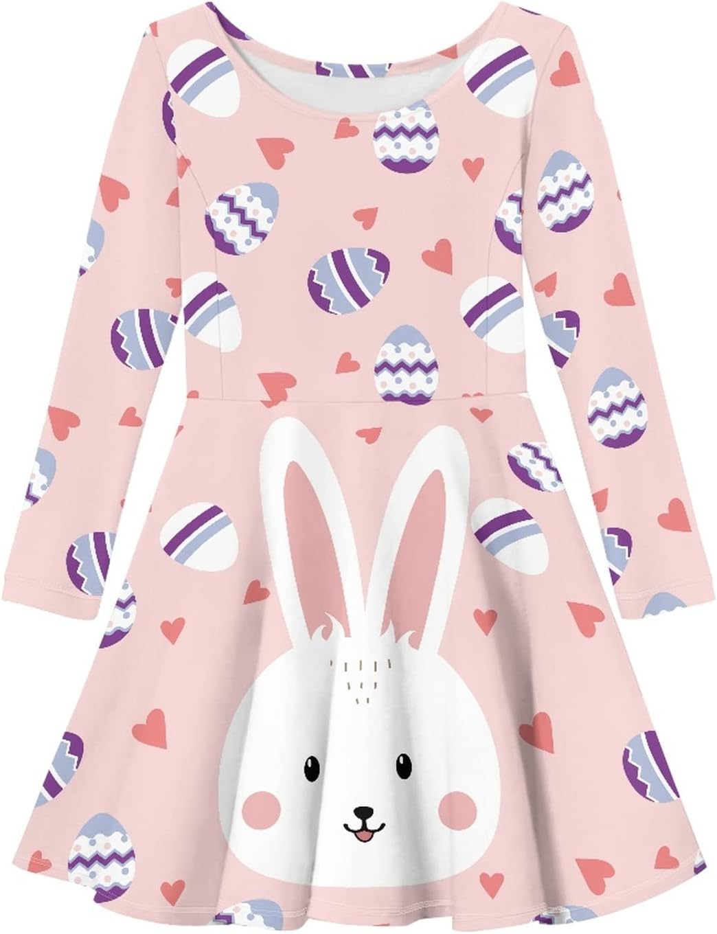 Cute Long Sleeve Girls Skater Dress Casual Funny Animal Floral Print Swing T Shirt Dress