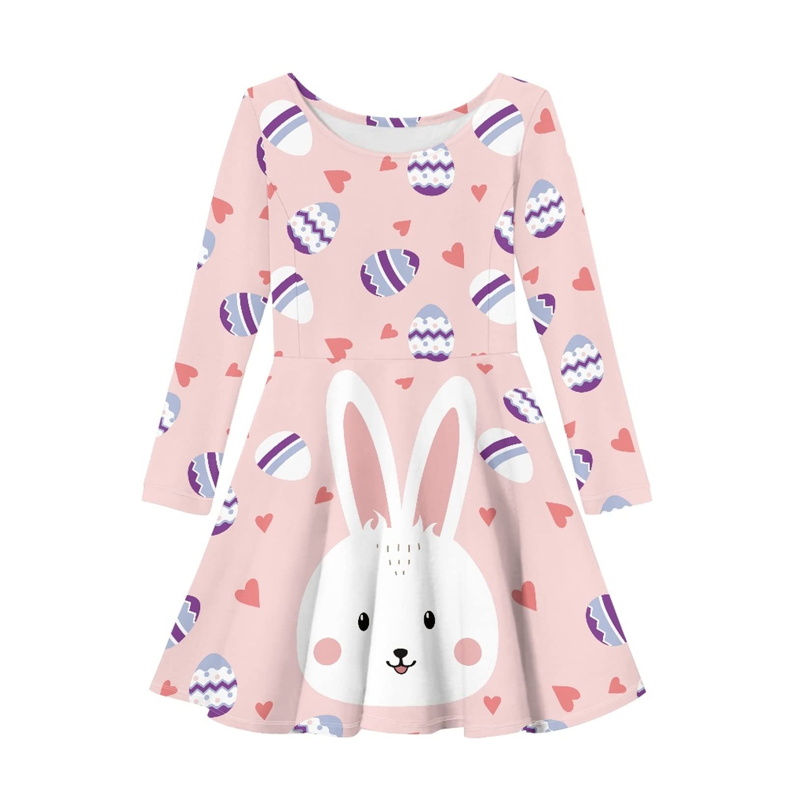 Cute Long Sleeve Girls Skater Dress Casual Funny Animal Floral Print Swing T Shirt Dress
