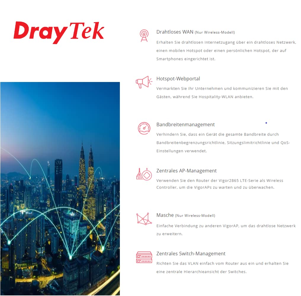 DrayTek Vigor2865Lac - Série LTE 4G LTE & VDSL2 35b VPN Firewall Router (Annex-B)