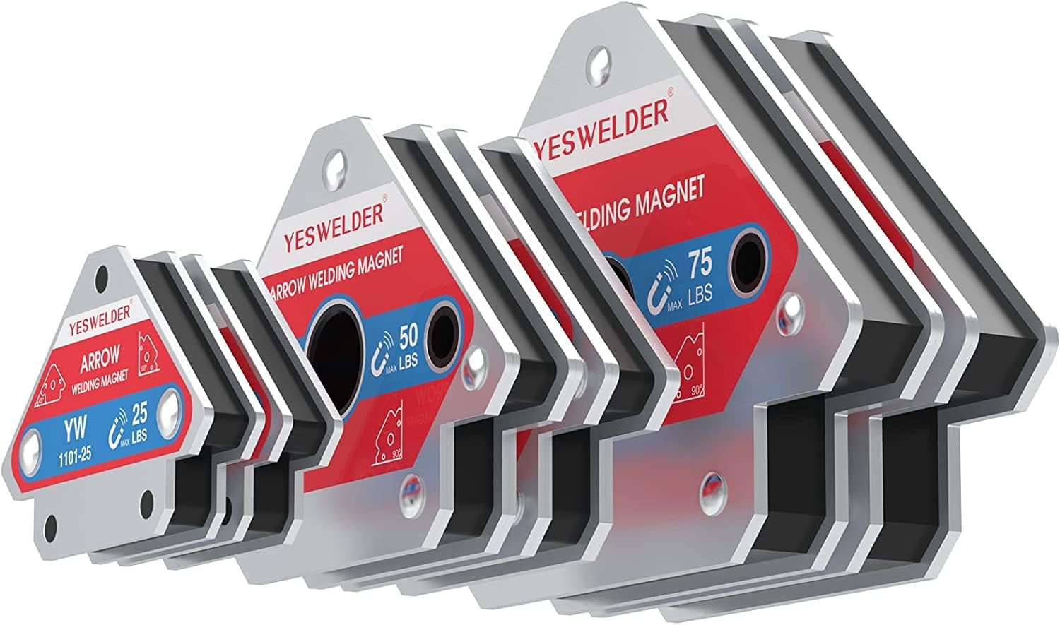 YESWELDER Welding Magnets 6 Pieces 25LB &50LB & 75LB Holding Power