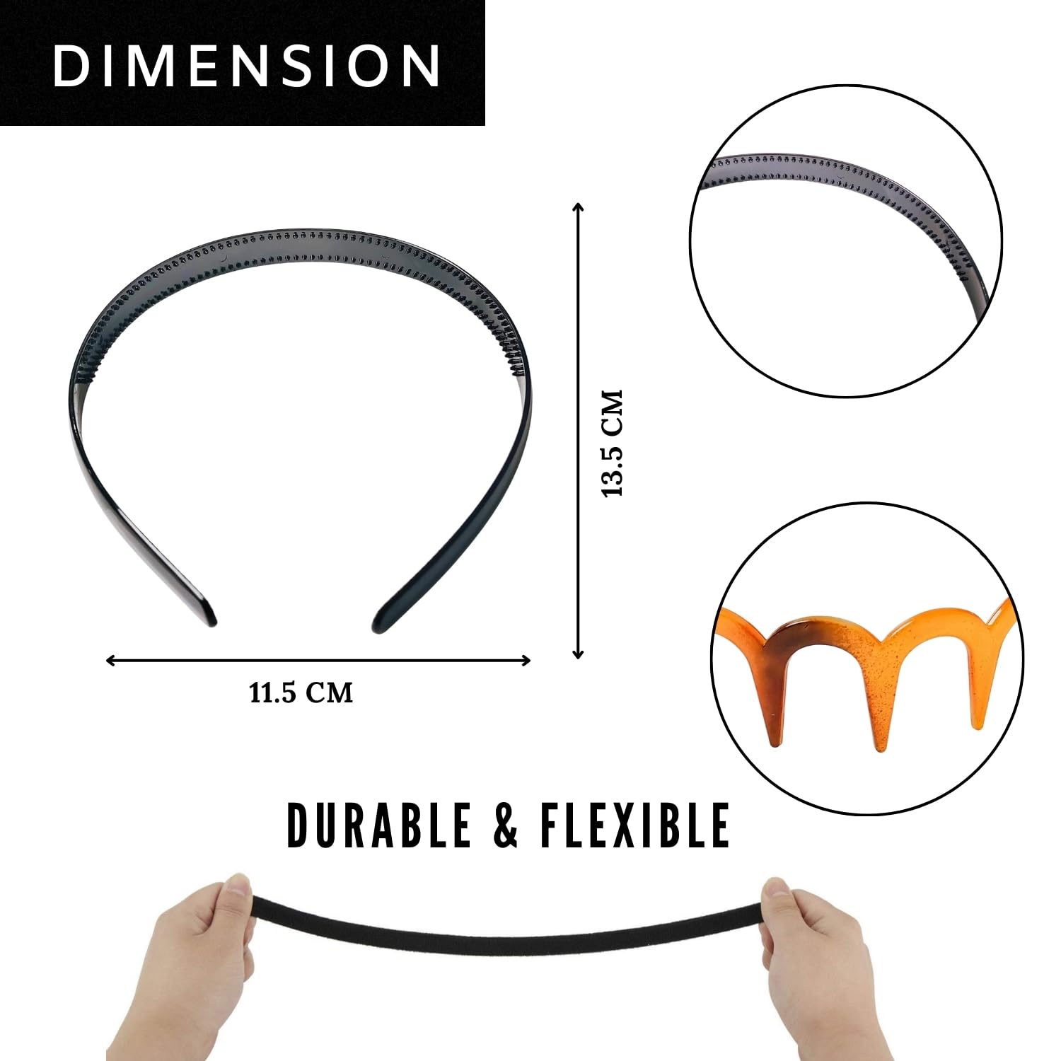 ANNACREATIONS 6 Pcs Glossy Black Plastic Teeth Combo Headbands, Multicolor, Medium 1