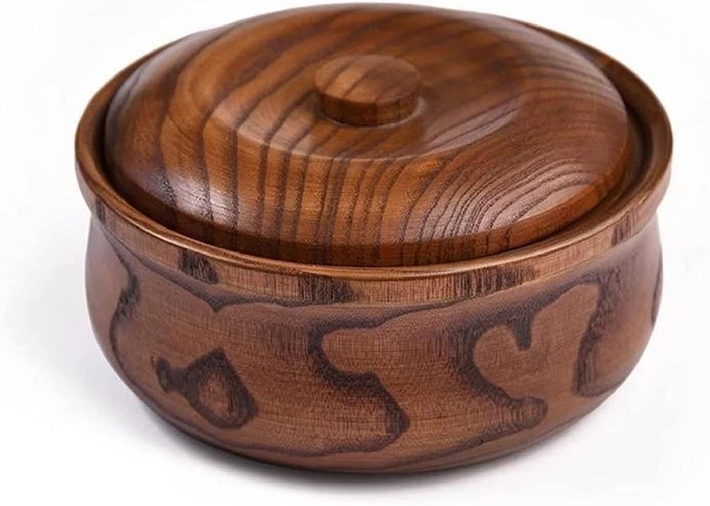 Ciotola da insalata in legno, Ciotole in legno for zuppe e tagliatelle con coperchio, stoviglie for riso, for hotel domestici(16x7.5cm)