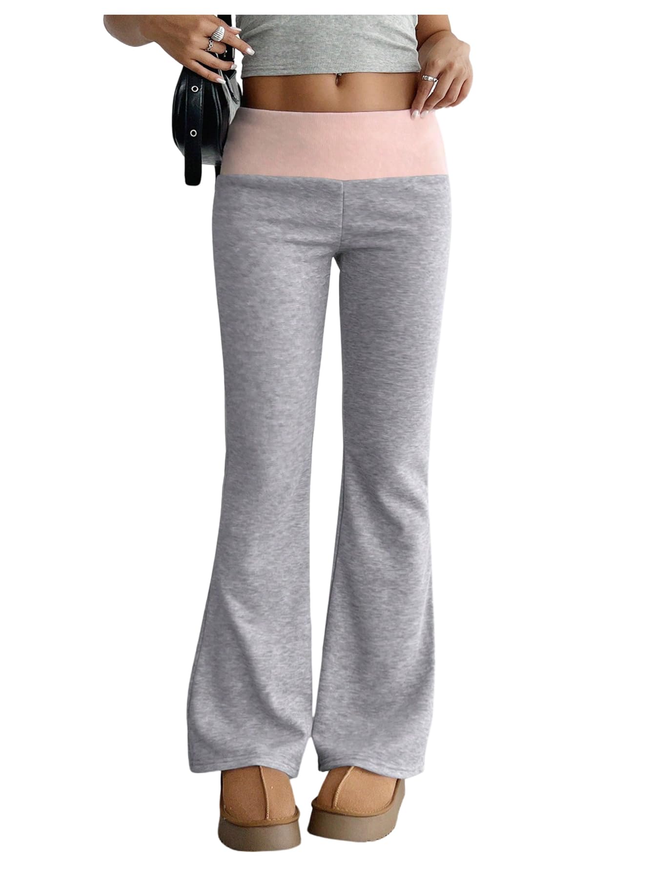 SweatyRocks Womens Y2K Pants Color Block Low Rise Flare Leg Pants Bell Bottoms Trousers