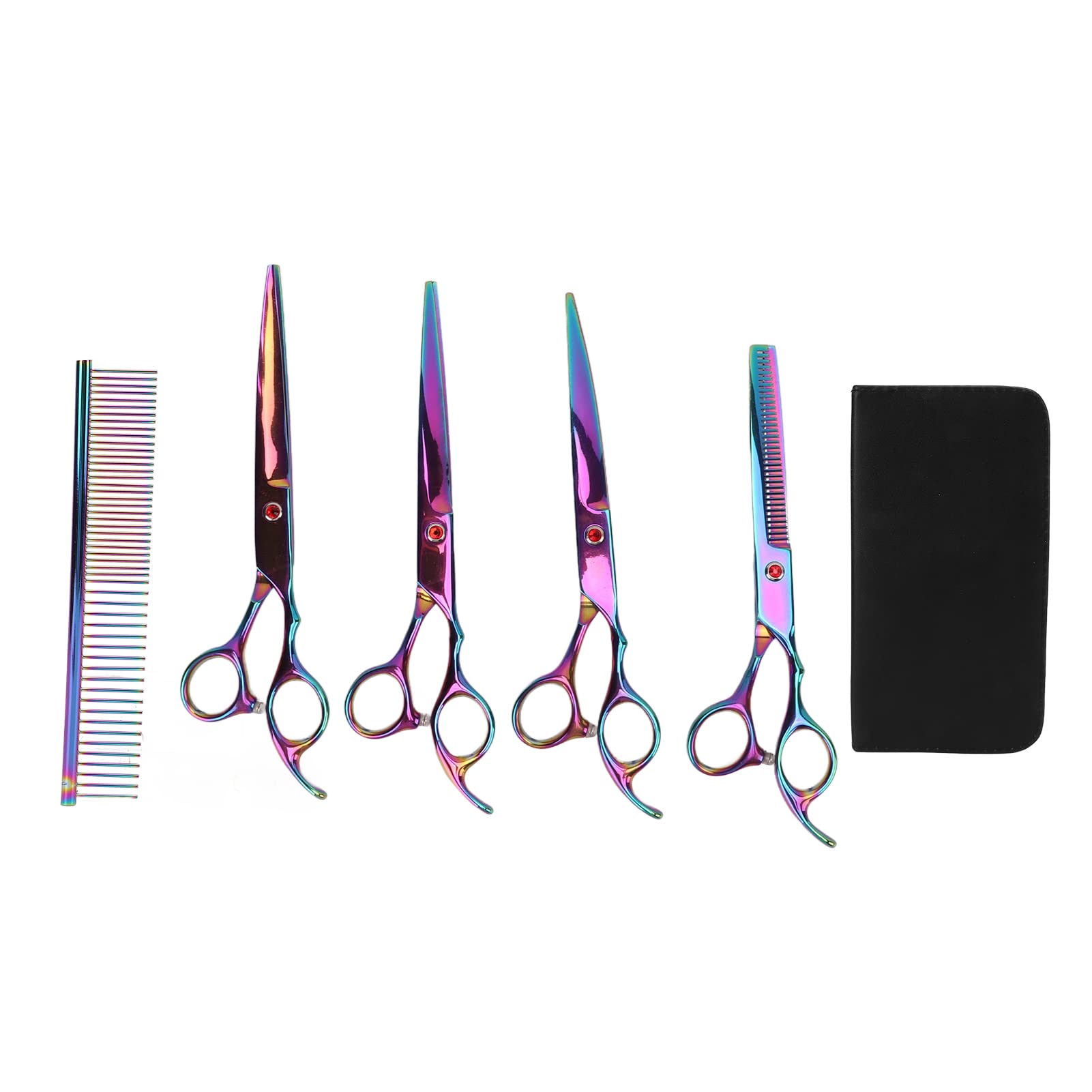 Qcwwy Set di Forbici per Toelettatura, Cesoie per Rifinitura in Acciaio | Kit 4 in 1 con Forbici Dritte e Dentate, Impugnatura Ergonomica e Pettine