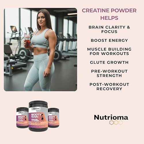 Miniatura 6 de Creatina para mujeres  Monohidrato de creatina en polvo para ganancias de glúteos, sin sabor, antes del entrenamiento, constructor muscular, energía