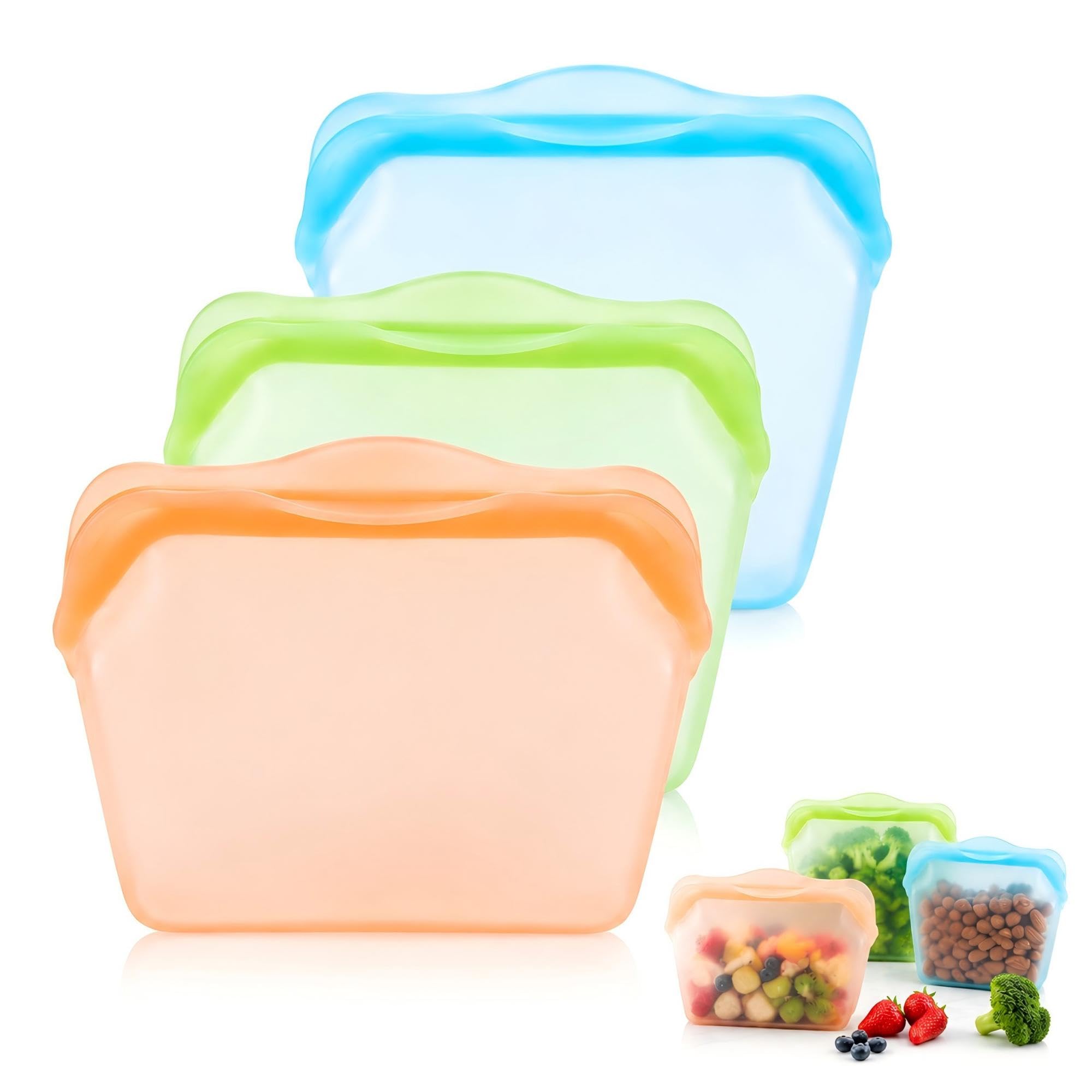 Kaaeiccr Everbag Silicone Food Storage Bags, Reusable Stand Up Bags