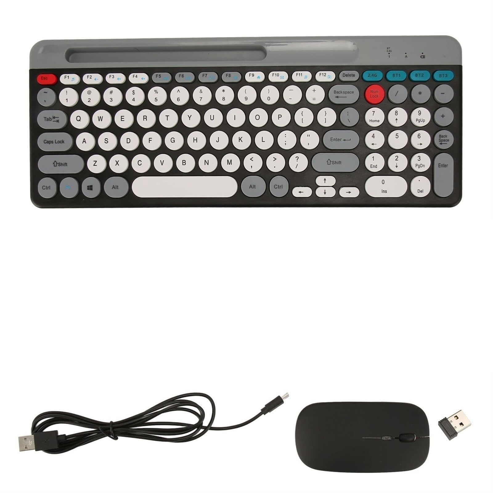 Klawiatura i Mysz do Gier, Zestaw Retro Z Klawiaturą I Myszą Bezprzewodowa Klawiatura I Mysz Bluetooth 2.4G Do Domowego Biura Wodoszczelna Klawiatura i Mysz(Black)