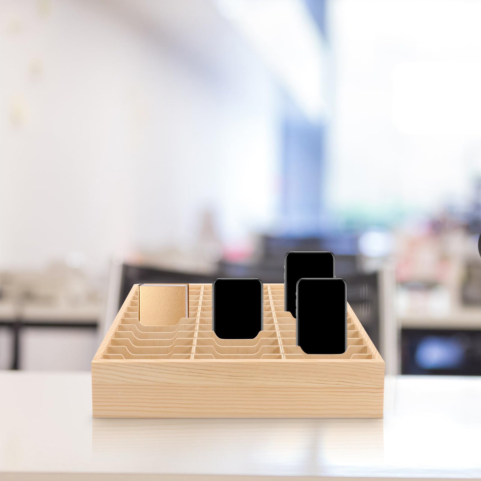 Scatola in Legno Multi Scomparti per Organizzazione Telefono Cellulare Forte Capacità di Carico e Design Rustico per Ufficio e Casa