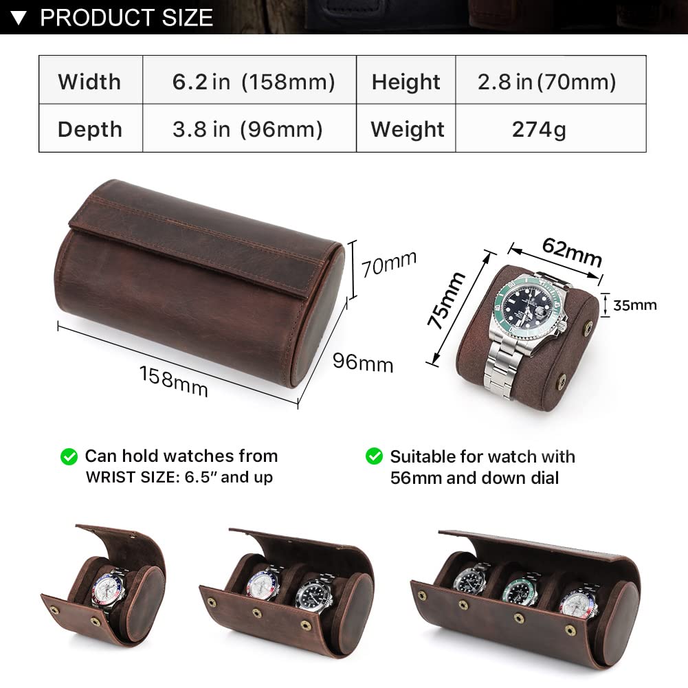 CONTACTS Podróżne etui na zegarki z prawdziwej skóry, organizer na 2 zegarki, etui ochronne, wyświetlacz zegarków, do podróży, vintage (kawowy-1145)