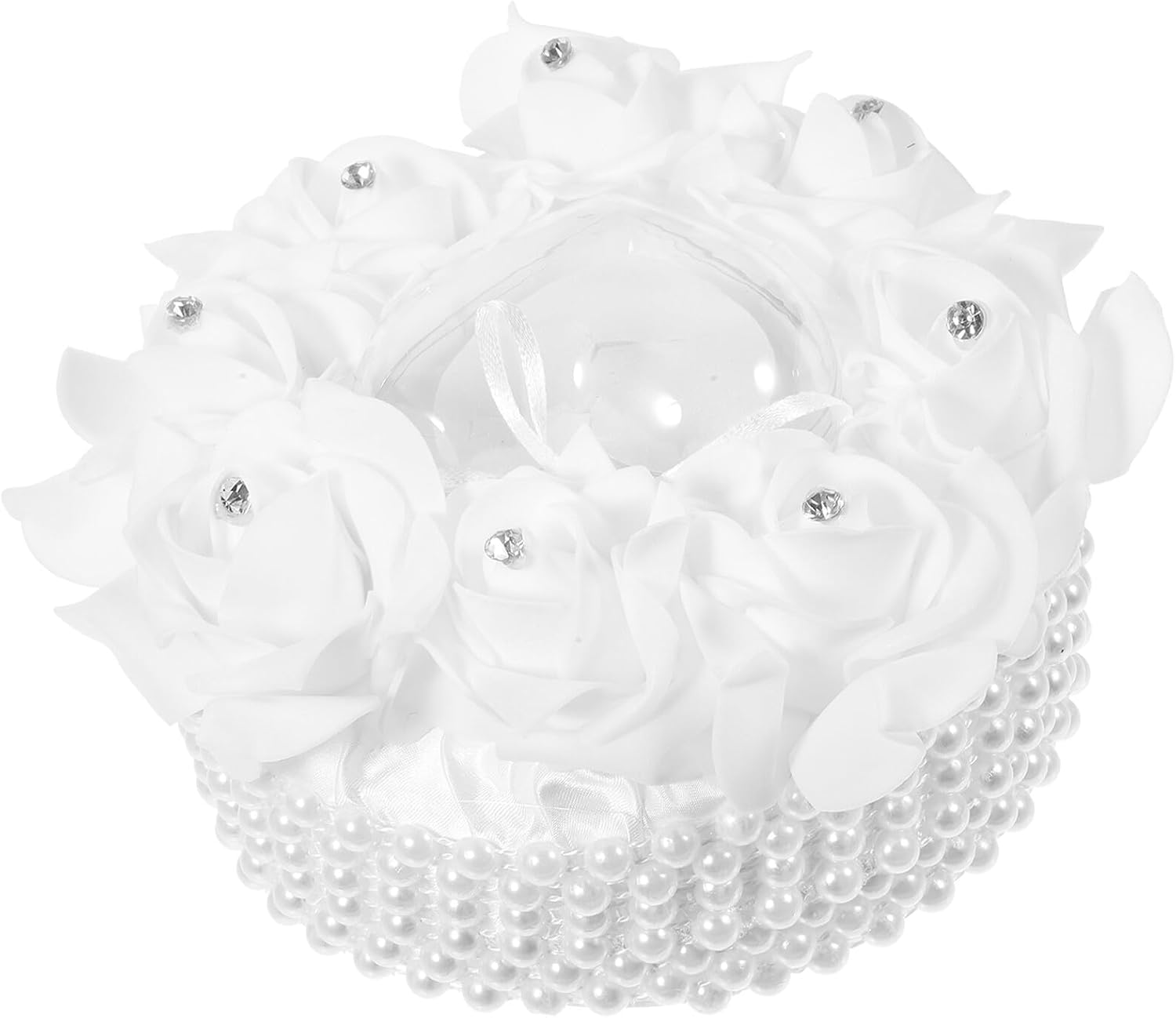 Pearl Rose Flower Ring Pillow Lace Wedding Ring Holder Bearer Pillow for Ceremony Party