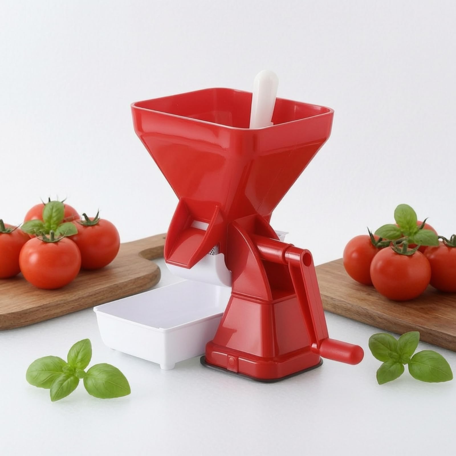 Exprimidor de Tomates Manual Licuadora Colador con Suave y Tolva Rectangular con Empujador Estructura Estable de PP PVC Apto para Cocina Casera Encimera Conservas
