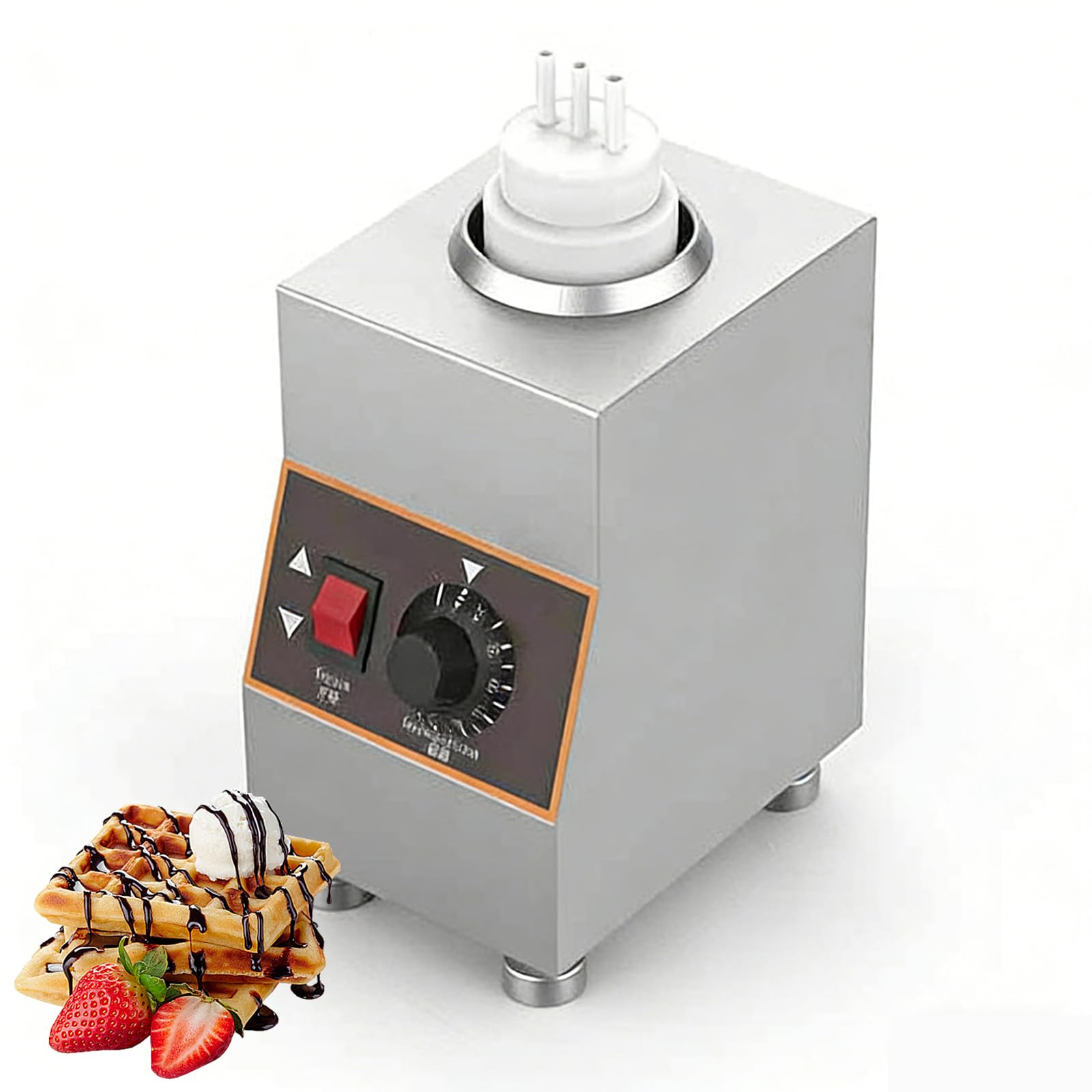 Dispensador eléctrico comercial de salsa, calentador de alimentos de acero inoxidable con temperatura ajustable de 30 a 85 °C, para queso nacho, dulce caliente, caramelo, 4 botellas