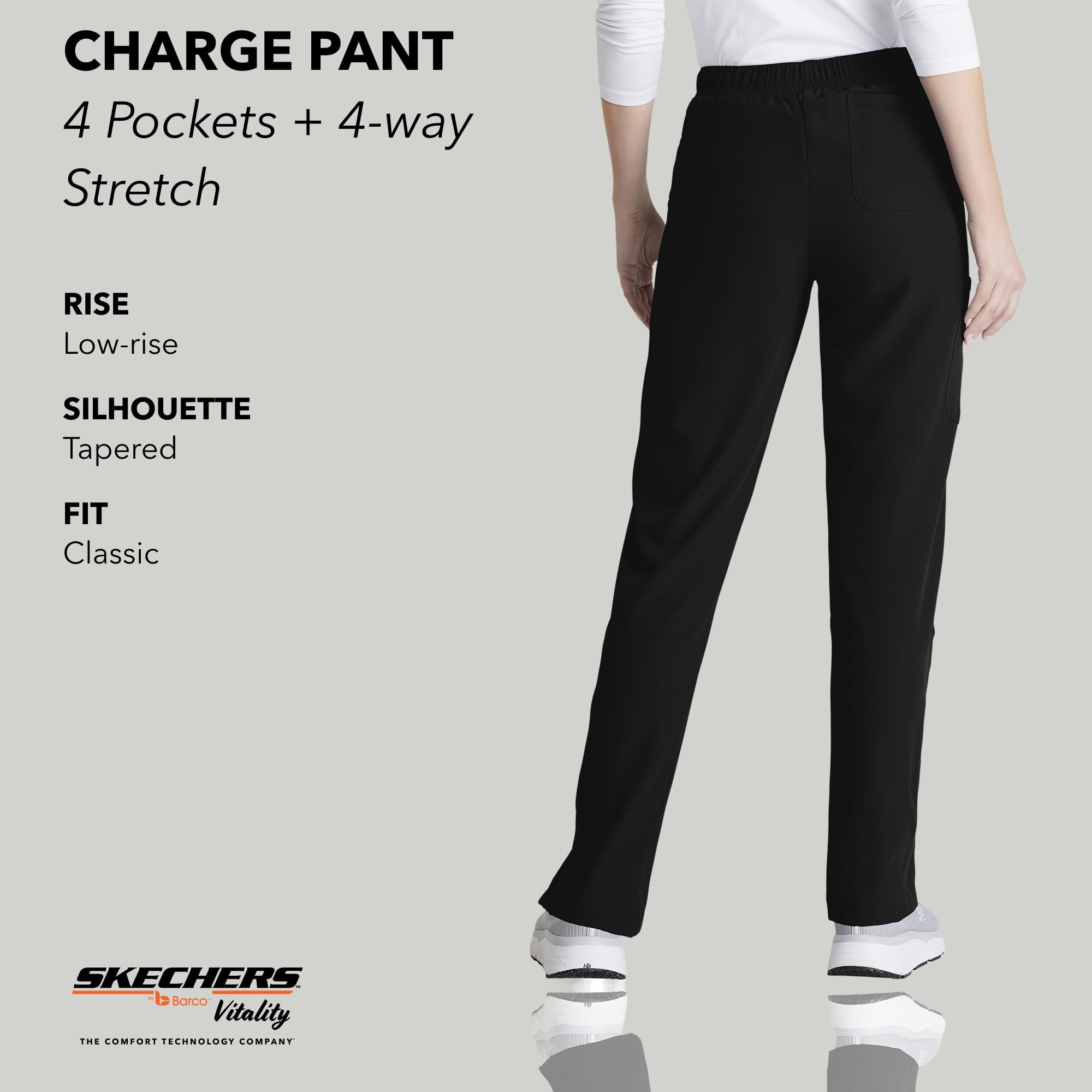 BARCO Skechers Vitality Charge Scrub spodnie dla kobiet - średnie spodnie medyczne, 4-kierunkowe rozciągliwe damskie spodnie scrub