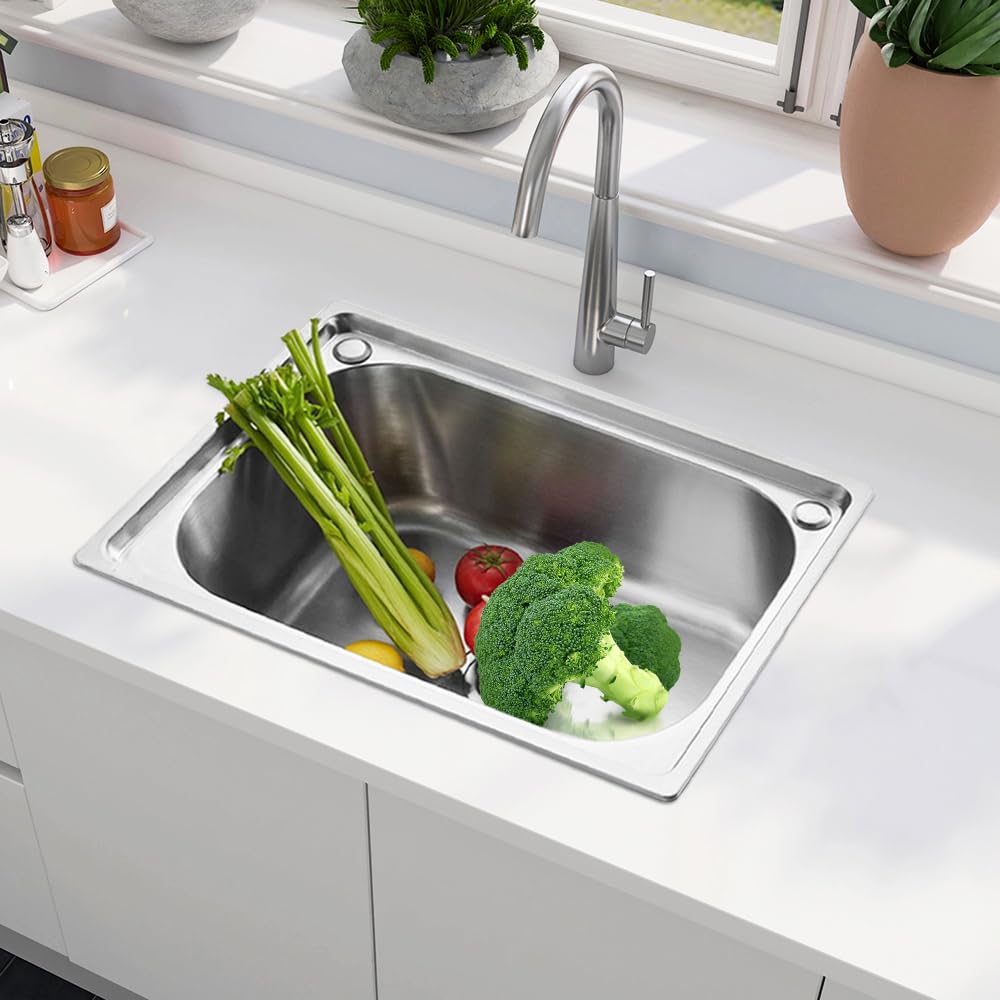 Fregadero de cocina, 1 bandeja, lavabo y kit de drenaje, fregadero de acero inoxidable con filtro de drenaje, fregadero delantero sifón y desagüe (plata 50 x 40 x 20 cm)