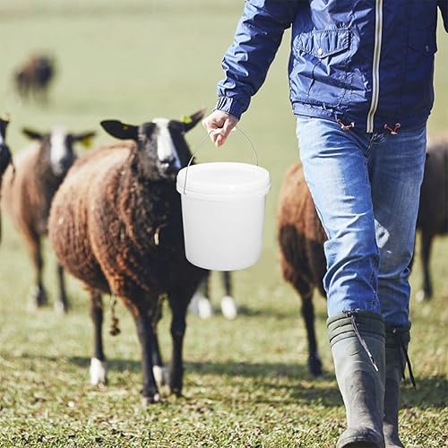 Miniatura 4 de Cubo de 5 galones con tapa, cubo de plástico blanco de 8L con tapa y barra enrollable, mango de metal, contenedor de cubo resistente para