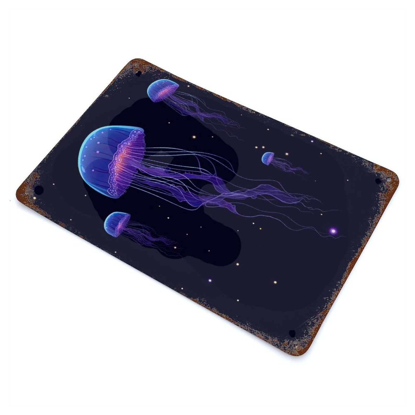 Distressed Metal Wall Sign Jellyfish Galaxy 11.8"x7.9", Vintage Wall Decor for Cafe, Home Bar And Lounge Decor