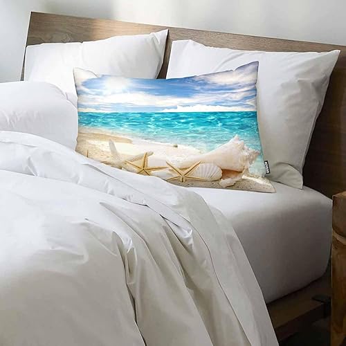 Miniatura 3 de AOYEGO Funda de almohada con diseño de estrella de mar y estrella de mar, color azul tropical, vacaciones, playa, cielo soleado, decoración del