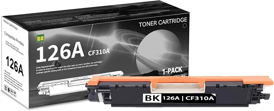 with chip 1 PK 126A | CF310A Black Toner Cartridge 1,800 Pages High-Yield Compatible, 126A | CF310A, Replacement for HP CP1025 CP1025nw CP1025 M175a M175nw M275 M177fw M176n Printer