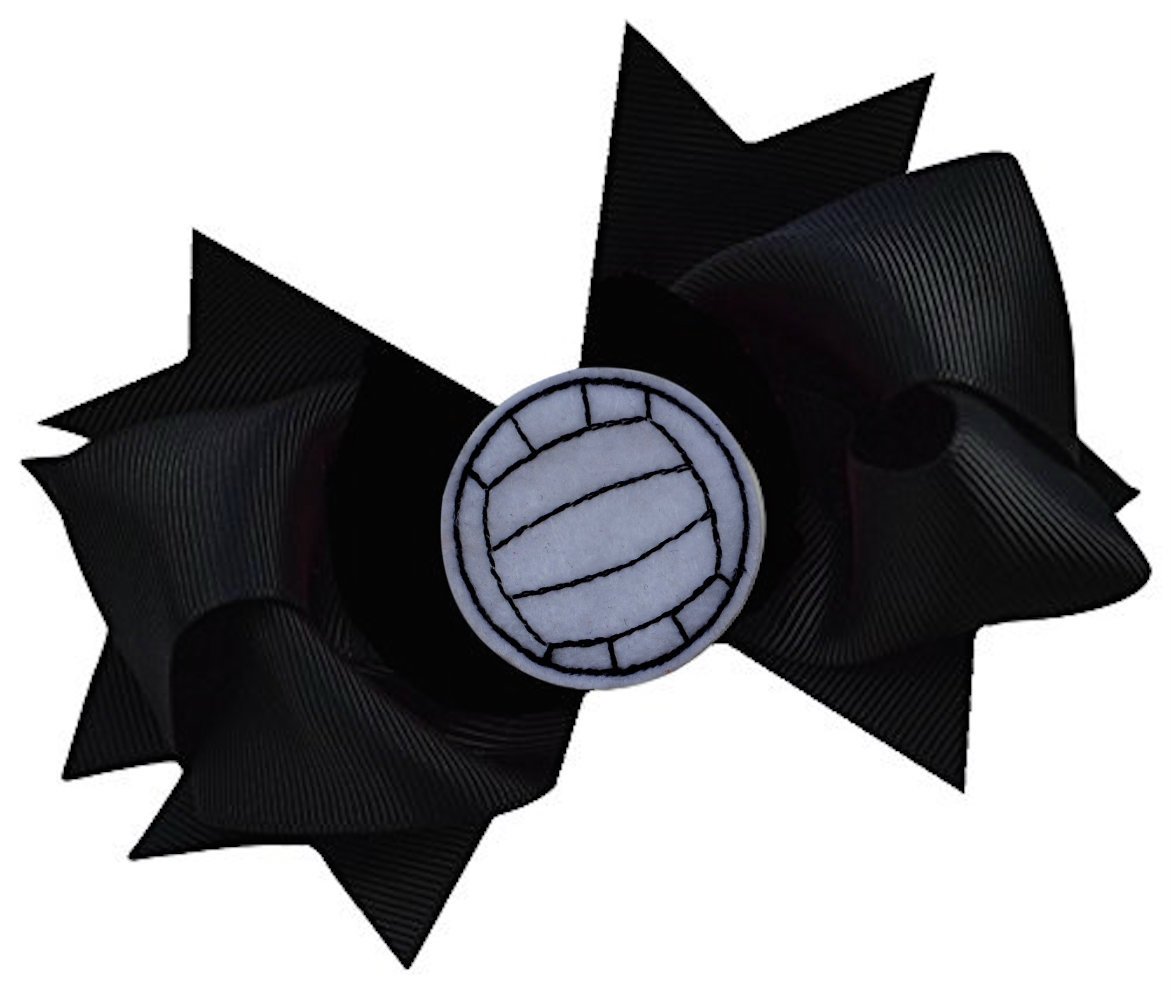 Funny Girl Designs VOLLEYBALL BOW Girls 4.5 Inch Grosgrain Volleyball Hair Bow with Embroidered Volleyball (BLACK)