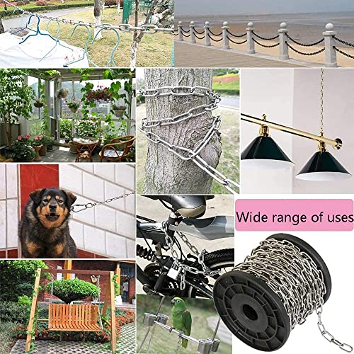 SUS304 Stainless Steel Chain Metal Chain Link Chain Small Light Duty Chain Utility Chain for Home Outdoor Camping Hanging Pet Chain Prevention Theft -Thickness 0.08 inches (2mm)- Length 9.8ft (3m)