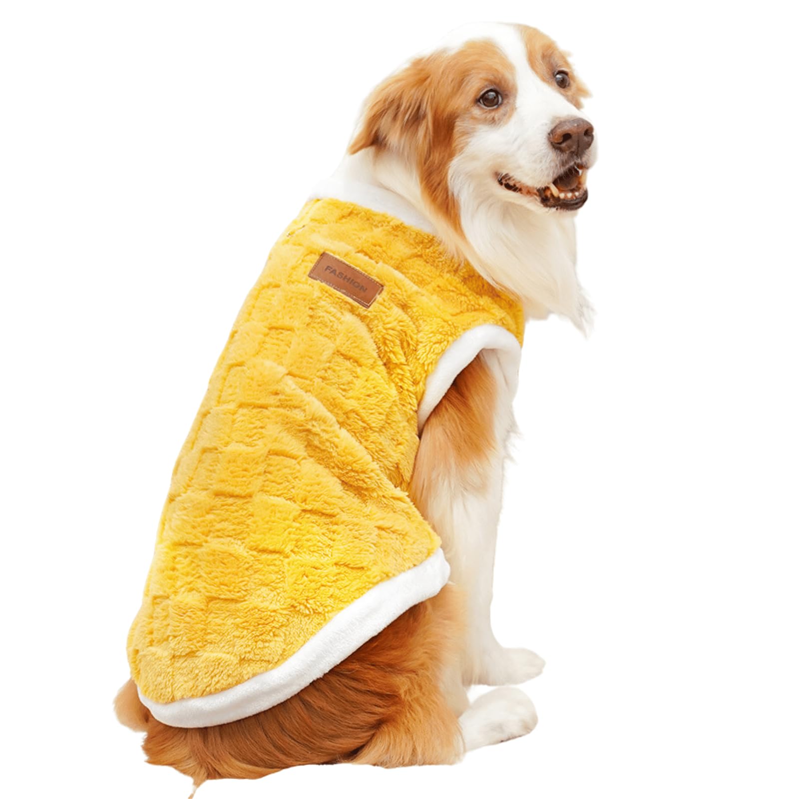 Large Dog Sweater with D-Ring,Classic Checkered Dog Winter Flannel Warm Pullover Vest,Cold Weather Dog Sweatshirts Pajamas Jumpers Pet Christmas Outfits for Small Medium Large Dogs_L(Yellow)