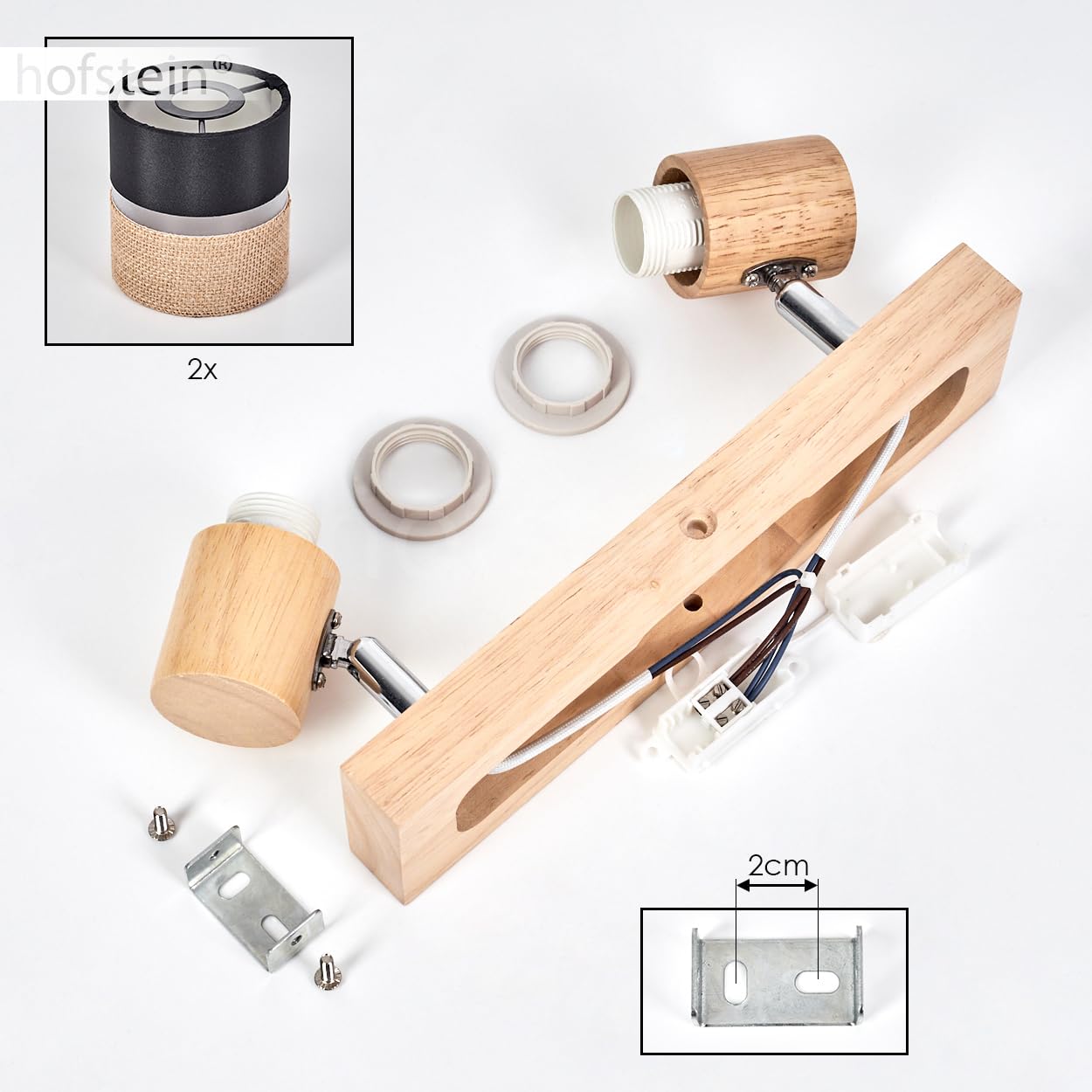 Plafoniera Fallhagen, lampada da soffitto moderna in legno/metallo/lino nei colori naturale/cromo/nero, lampada a 2 luci dal design scandinavo con faretti regolabili, 2 x E14, senza lampadine