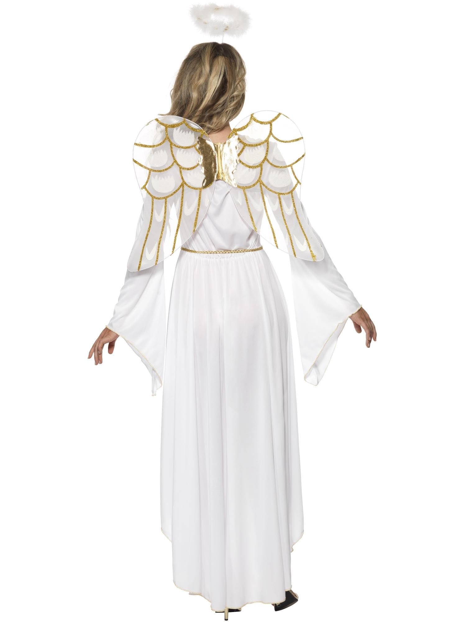 Disfraz De Ángel Para Adulto Smiffys | Incluye Vestido, Cinturón, Aureola Y Alas | Talla M (40-42” Busto) | Ideal Para Halloween Y Fiestas