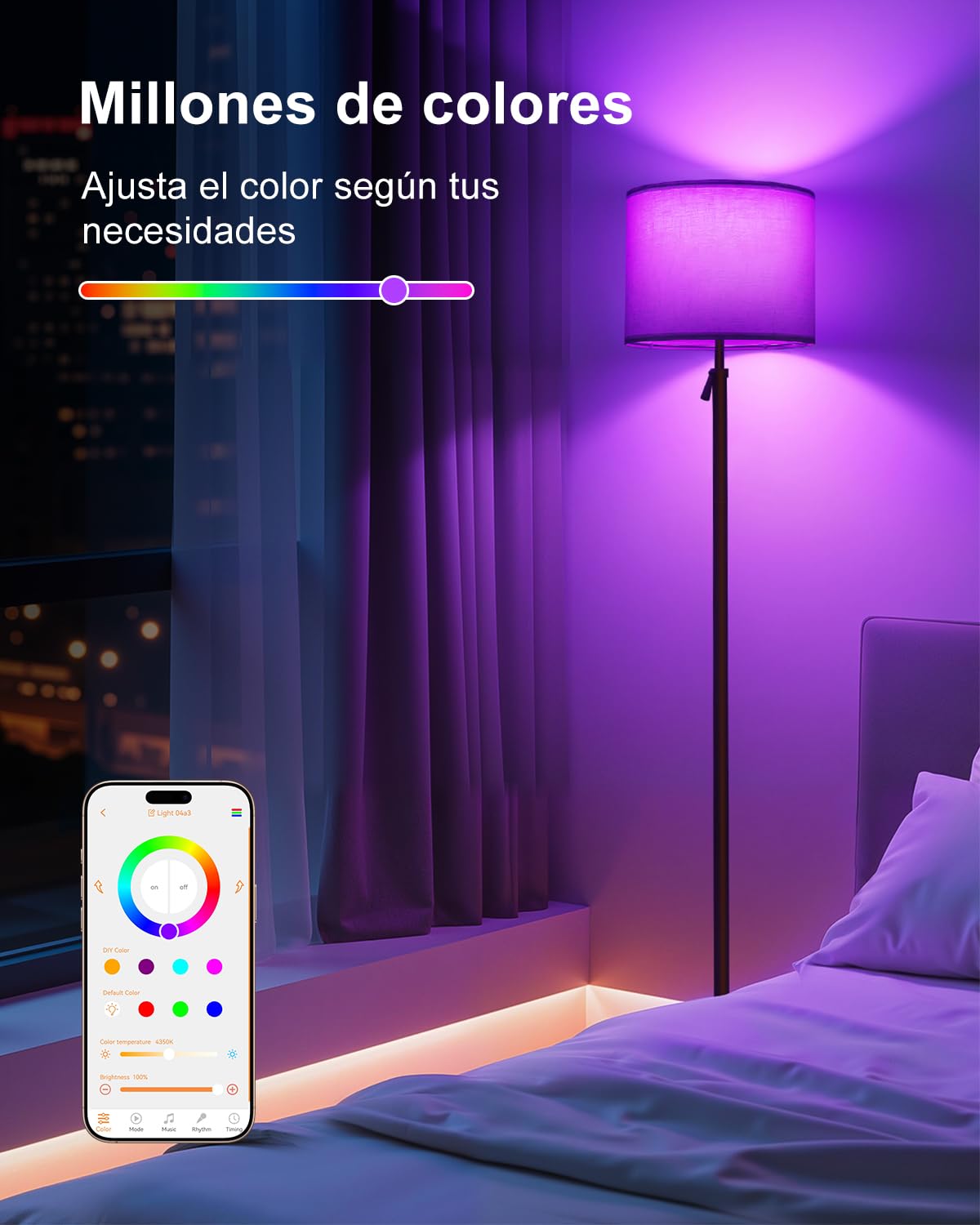 DUSKTEC Lámpara de Pie Inteligente para Salón,Compatible con Alexa y App,Cambio de color RGB, Regulable 1-100%,Blanco 2700-6000K,Sincronización con Música,Altura Ajustable 10W 1200LM, Pantalla de Lino