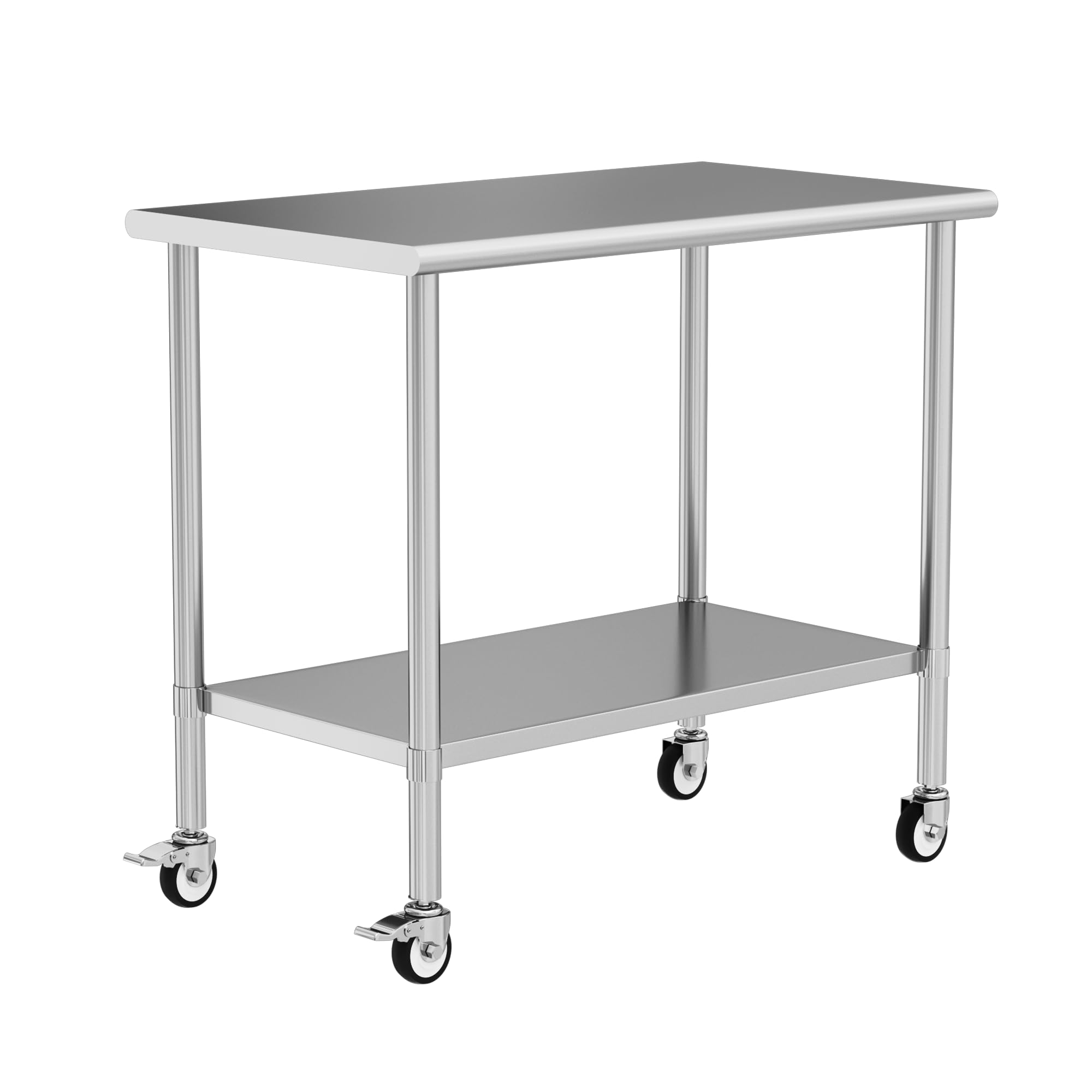 Chingoo Stainless Steel Work Table with Wheels, 24x48 Inch NSF Kitchen Prep Table with Adjustable Undershelf for Commercial Restaurant, Garage,