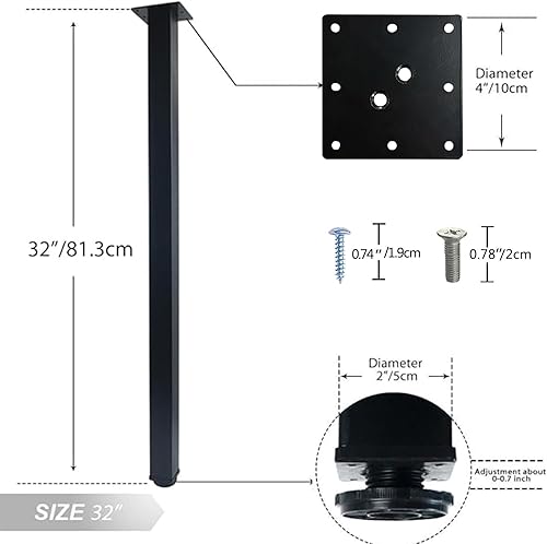 Miniatura 2 de QLLY Patas de escritorio de metal ajustables de 32 pulgadas, patas cuadradas para muebles de mesa de oficina, juego de 4 (32 pulgadas)