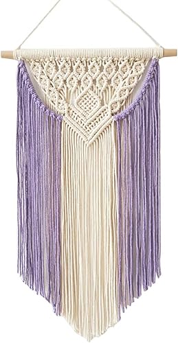 Hysunland Macramé tejido para colgar en la pared, color morado, bohemio, elegante, bohemio, decoración de arte geométrico, hermoso apartamento,