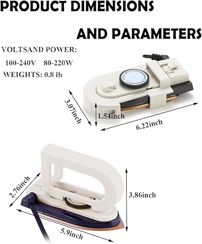 Miniatura 2 de Plancha de viaje de doble voltaje (100-120V220-240V) - Mini plancha en seco sin vapor de 3 temperaturas para ropa, suela antiadherente de 356 F con
