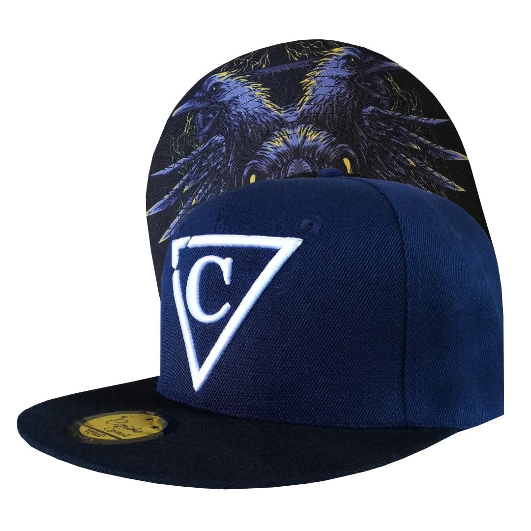 Capiche [99+ Variations] Blue Snapback Hat for Men, Crow Clan, Hat, Baseball Cap, Mens Hats, Baseball, Bird Black Brim, with Gift Packaging Box, Navy Raven