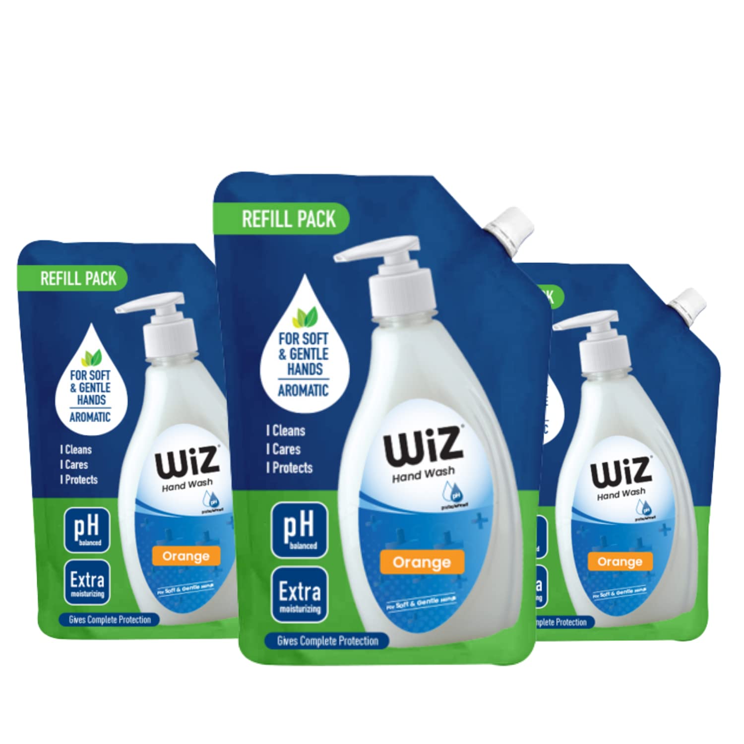 WiZ pH-Balanced Extra Moisturizing Orange Hand Wash with Refreshing Fragrance, Give Complete Protection for Soft & Gentle Hands, 750ml Refill Pouch - Pack of 3
