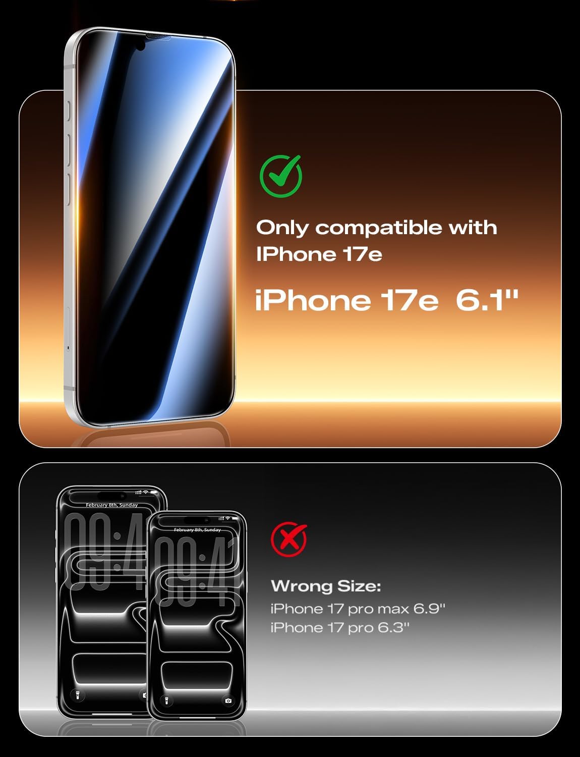 MAGIC JOHN 2PACK 3rd Gen for iPhone 17e Privacy Screen Protector, Anti-Spy, One-Pull Easy Install, Smooth Touch, Auto-Align Screen, 9H Glass, Anti-Scratch