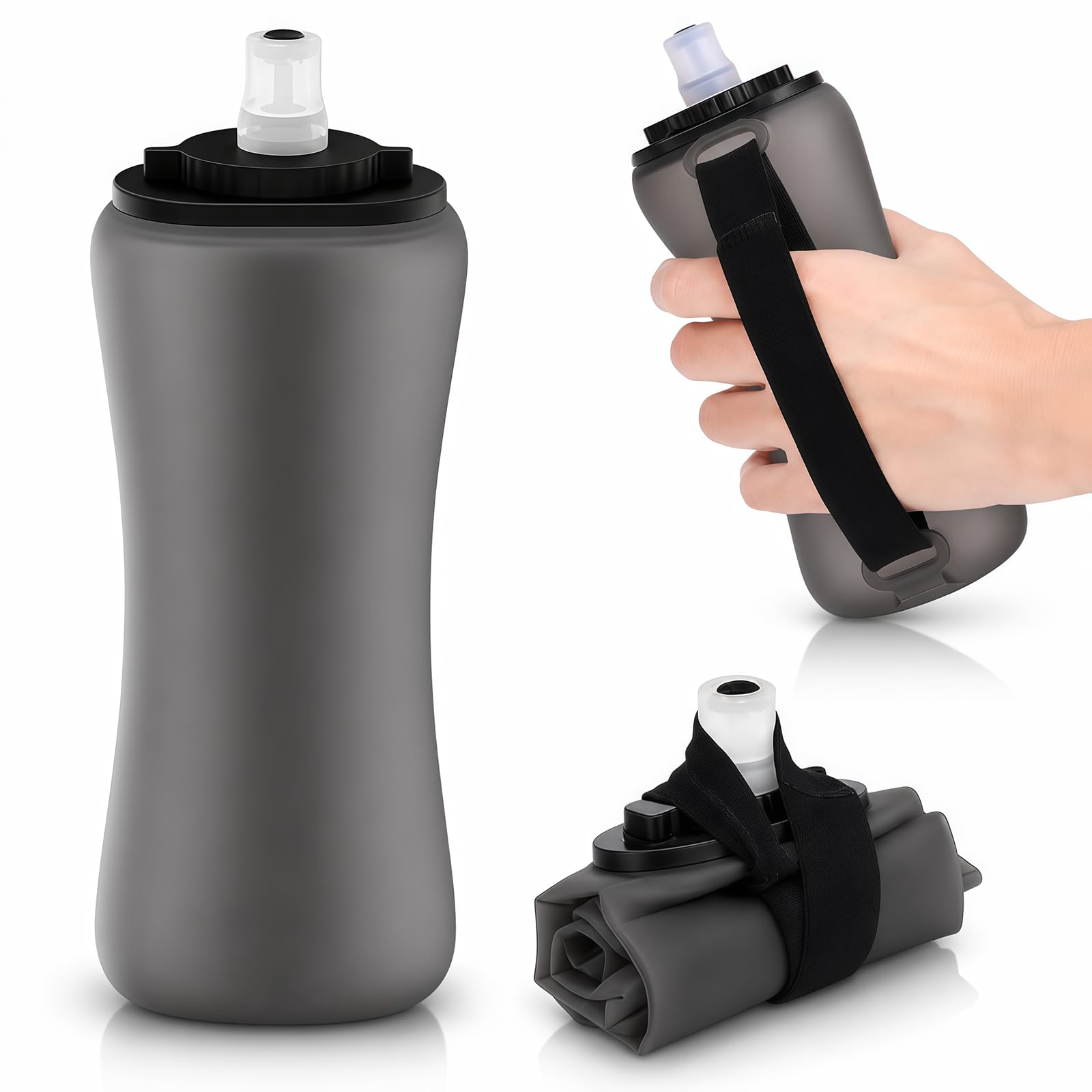 Collapsible Soft Flask Water Bottle – 350ML Leak-Proof, BPA Free Hydration Bottle with Roll Up Design for Running, Hiking, Cycling or Travelling