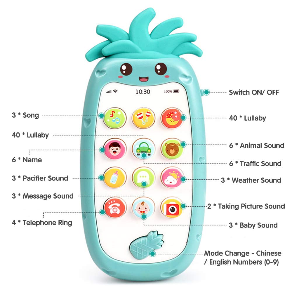 Walmeck Baby Cell Phone Toy Interactive Educational Musical Teether Smartphone with Light Music Various Sounds for Toddlers Boys Girls Orange Yellow Green — view 4