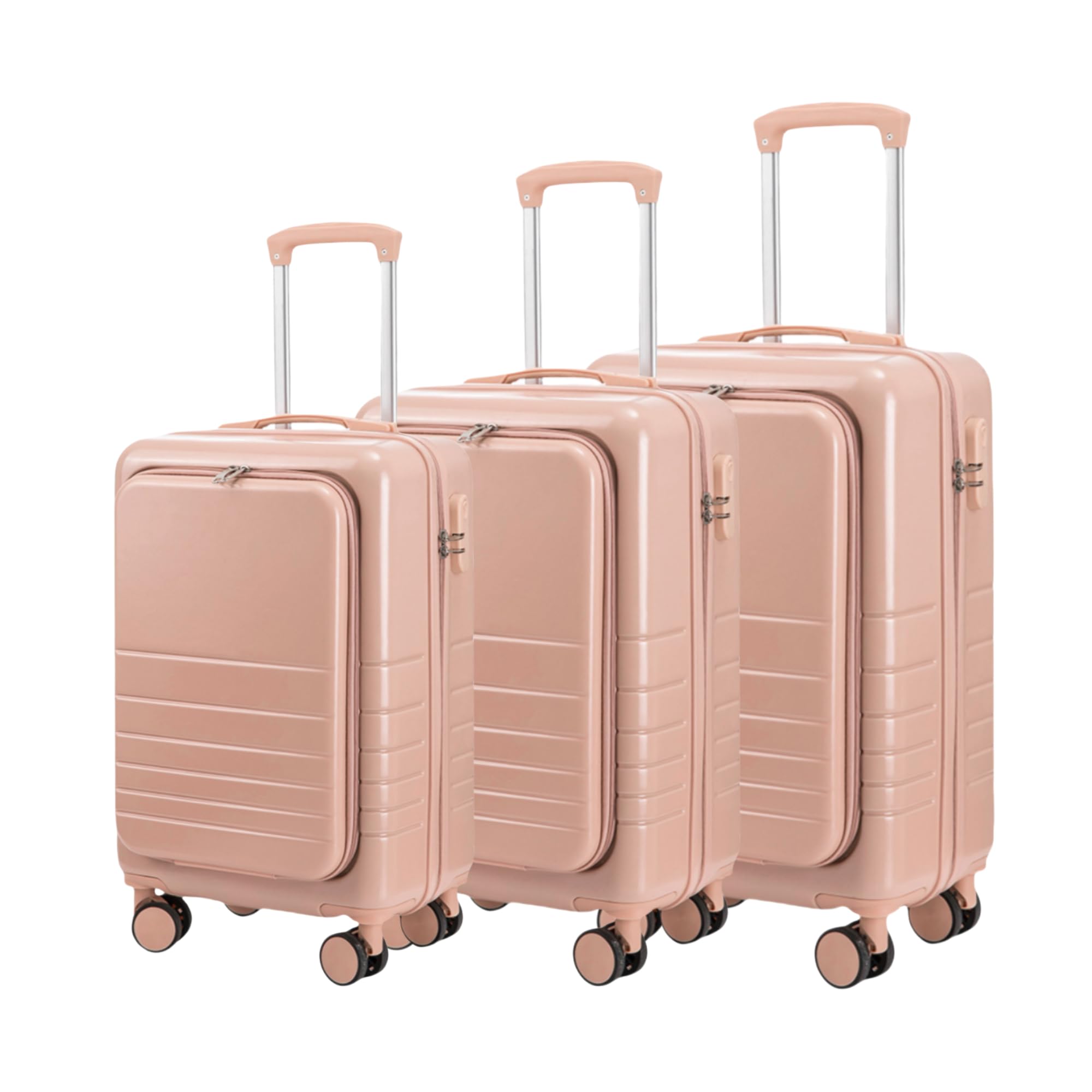 Wander AgioLuggage Set Hard Shell Suitcase Set with Spinner Wheels TSA Lock Adjustable Front Open Suitcases 20" 24" 28" 3-Piece White 4